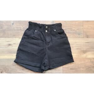 Between Us Shorts Womens L Black Cinched Elastic High Waist Cuffed Paper Bag